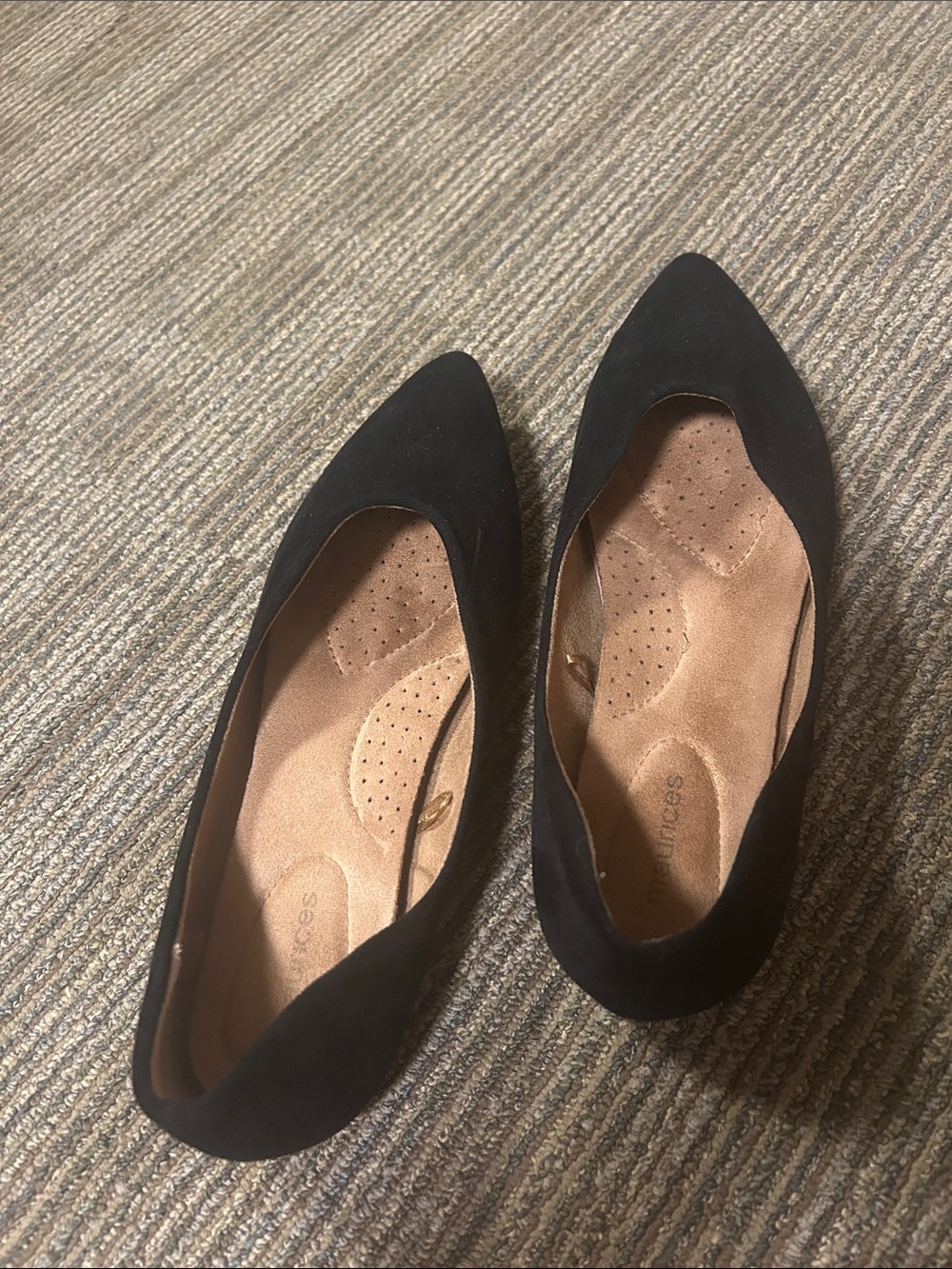 Black Pointed-Toe Women's Flats - Suede Look